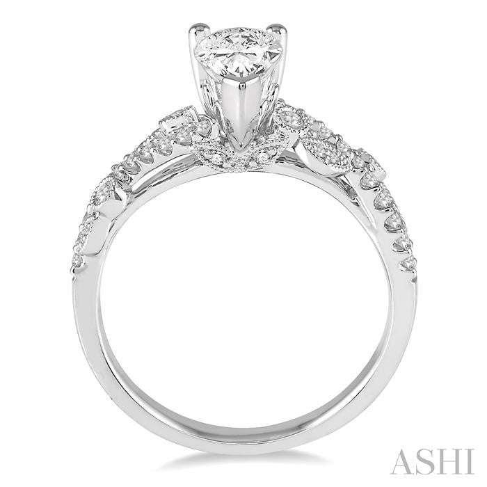 1 1/10 Ctw Diamond Engagement Ring with 3/4 Ct Pear Cut Center Diamond in 14K White Gold