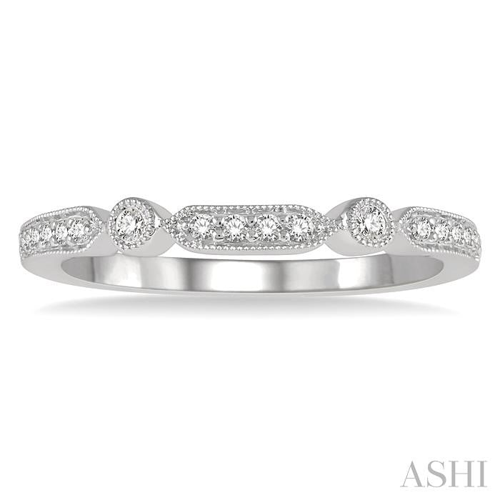 1/10 Ctw Bar Accent Round Cut Diamond Wedding Band in 14K White Gold