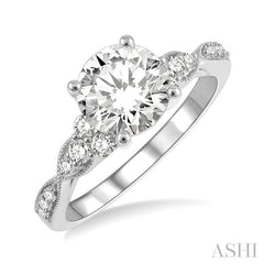 1/4 Ctw Carved Shank Round Cut Diamond Semi-Mount Engagement Ring in 14K White Gold