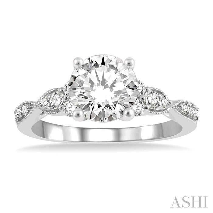 1/4 Ctw Carved Shank Round Cut Diamond Semi-Mount Engagement Ring in 14K White Gold