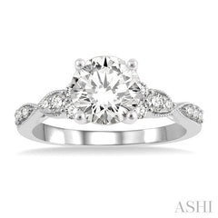 1/4 Ctw Carved Shank Round Cut Diamond Semi-Mount Engagement Ring in 14K White Gold