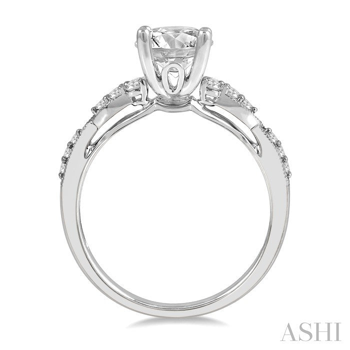 1/4 Ctw Carved Shank Round Cut Diamond Semi-Mount Engagement Ring in 14K White Gold