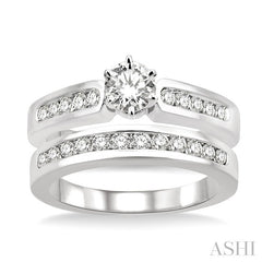 1 Ctw Diamond Wedding Set with 5/8 Ctw Round Cut Engagement Ring and 1/3 Ctw Wedding Band in 14K White Gold