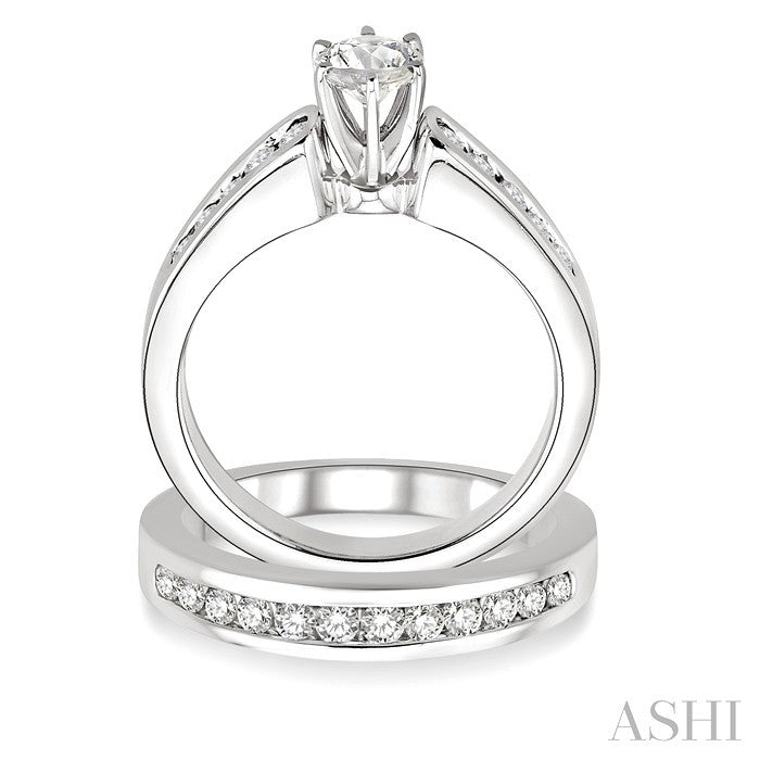 1 Ctw Diamond Wedding Set with 5/8 Ctw Round Cut Engagement Ring and 1/3 Ctw Wedding Band in 14K White Gold