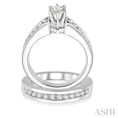 1 Ctw Diamond Wedding Set with 5/8 Ctw Round Cut Engagement Ring and 1/3 Ctw Wedding Band in 14K White Gold
