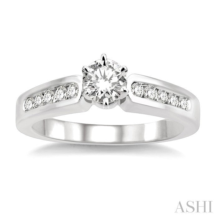 5/8 Ctw Diamond Engagement Ring with 1/3 Ct Round Cut Center Stone in 14K White Gold