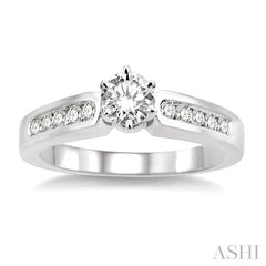 5/8 Ctw Diamond Engagement Ring with 1/3 Ct Round Cut Center Stone in 14K White Gold