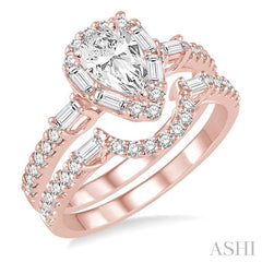 1 1/4 Ctw Diamond Wedding Set With 1 Ctw Pear Shape Engagement Ring and 1/3 Ctw Curved Wedding Band in 14K Rose Gold