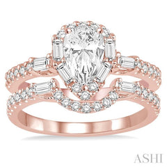 1 1/4 Ctw Diamond Wedding Set With 1 Ctw Pear Shape Engagement Ring and 1/3 Ctw Curved Wedding Band in 14K Rose Gold