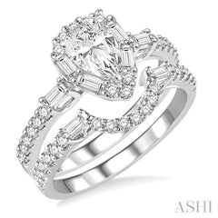 1 1/4 Ctw Diamond Wedding Set With 1 Ctw Pear Shape Engagement Ring and 1/3 Ctw Curved Wedding Band in 14K White Gold