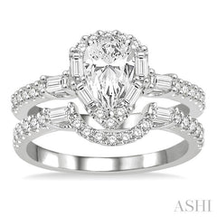 1 1/4 Ctw Diamond Wedding Set With 1 Ctw Pear Shape Engagement Ring and 1/3 Ctw Curved Wedding Band in 14K White Gold