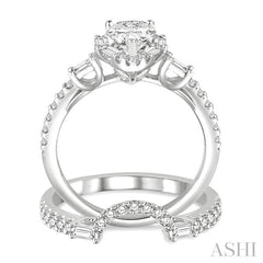 1 1/4 Ctw Diamond Wedding Set With 1 Ctw Pear Shape Engagement Ring and 1/3 Ctw Curved Wedding Band in 14K White Gold