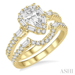 1 1/4 Ctw Diamond Wedding Set With 1 Ctw Pear Shape Engagement Ring and 1/3 Ctw Curved Wedding Band in 14K Yellow and White Gold