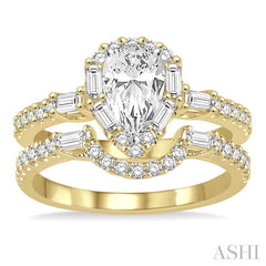 1 1/4 Ctw Diamond Wedding Set With 1 Ctw Pear Shape Engagement Ring and 1/3 Ctw Curved Wedding Band in 14K Yellow and White Gold