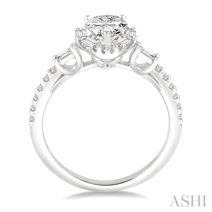 1 Ctw Diamond Engagement Ring with 1/2 Ct Pear cut Center Stone in 14K White Gold