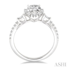 1 Ctw Diamond Engagement Ring with 1/2 Ct Pear cut Center Stone in 14K White Gold