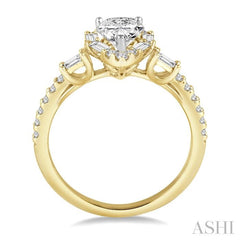 1 Ctw Diamond Engagement Ring with 1/2 Ct Pear cut Center Stone in 14K Yellow and White Gold