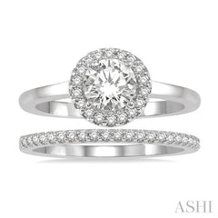 3/4 Ctw Round Cut Diamond Wedding Set With 5/8 Ct Engagement Ring and 1/6 Ct Wedding Band in 14K White Gold