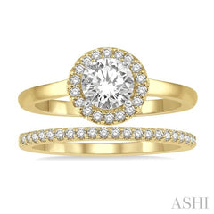 3/4 Ctw Round Cut Diamond Wedding Set With 5/8 Ct Engagement Ring and 1/6 Ct Wedding Band in 14K Yellow and White Gold