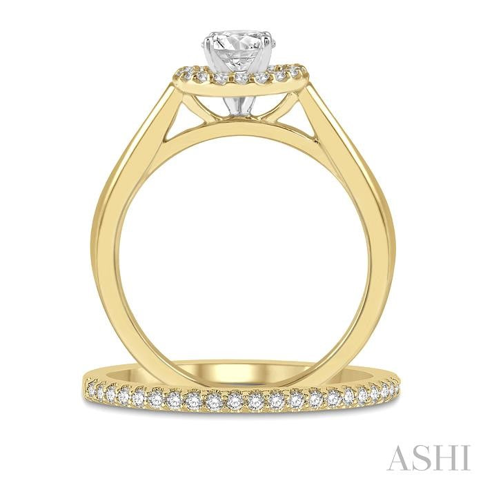 3/4 Ctw Round Cut Diamond Wedding Set With 5/8 Ct Engagement Ring and 1/6 Ct Wedding Band in 14K Yellow and White Gold