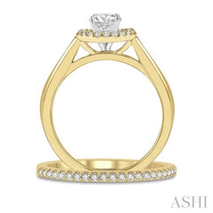 3/4 Ctw Round Cut Diamond Wedding Set With 5/8 Ct Engagement Ring and 1/6 Ct Wedding Band in 14K Yellow and White Gold