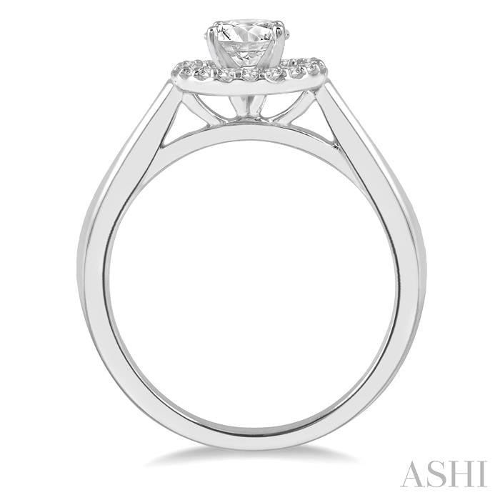 5/8 Ctw Round Cut Diamond Ladies Engagement Ring with 1/2 Ct Round Cut Center Stone in 14K White Gold