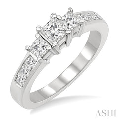 1 Ctw Nine Stone Princess Cut Diamond Engagement Ring in 14K White Gold