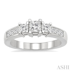 1 Ctw Nine Stone Princess Cut Diamond Engagement Ring in 14K White Gold