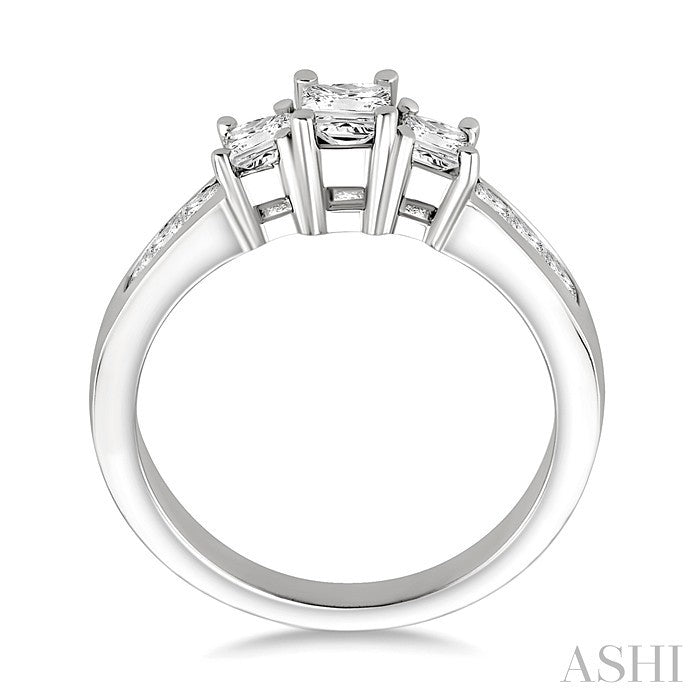 1 Ctw Nine Stone Princess Cut Diamond Engagement Ring in 14K White Gold