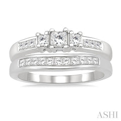 3/4 Ctw Diamond Wedding Set with 1/2 Ctw Princess Cut Engagement Ring and 1/4 Ctw Wedding Band in 14K White Gold