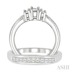 3/4 Ctw Diamond Wedding Set with 1/2 Ctw Princess Cut Engagement Ring and 1/4 Ctw Wedding Band in 14K White Gold