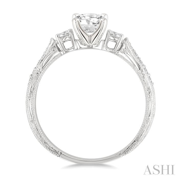 5/8 Ctw Diamond Engagement Ring with 3/8 Ct Round Cut Center Stone in 14K White Gold