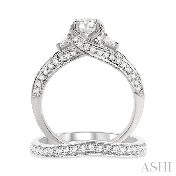 1 1/5 Ctw Diamond Wedding Set with 1 Ctw Round Cut Engagement Ring and 1/5 Ctw Wedding Band in 14K White Gold