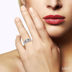 4x4 MM Trillion Cut Sapphire and 5/8 Ctw Round Cut Diamond Semi-Mount Engagement Ring in 14K White Gold