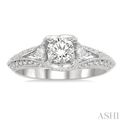 1/2 Ctw Round and Trillion Cut Diamond Semi-Mount Engagement Ring in 14K White Gold