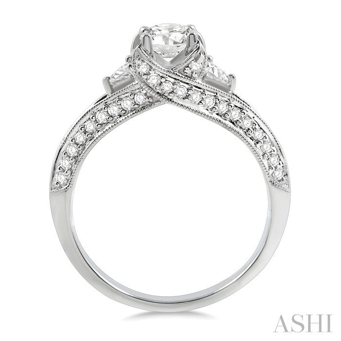 1/2 Ctw Round and Trillion Cut Diamond Semi-Mount Engagement Ring in 14K White Gold