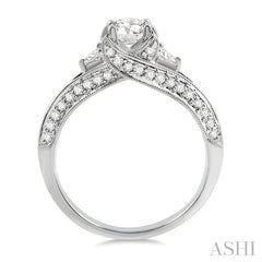 1/2 Ctw Round and Trillion Cut Diamond Semi-Mount Engagement Ring in 14K White Gold