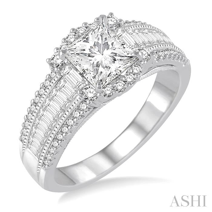 7/8 Ctw Diamond Semi-Mount Engagement Ring in 14K White Gold