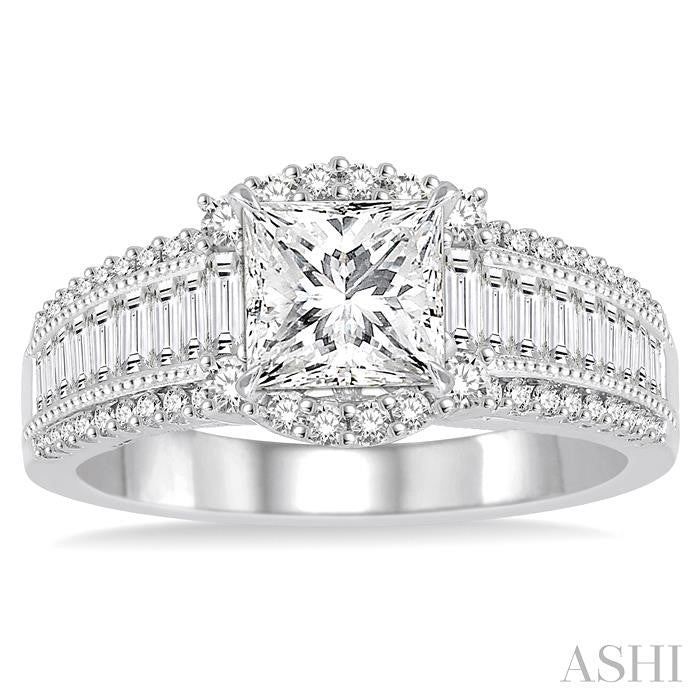 7/8 Ctw Diamond Semi-Mount Engagement Ring in 14K White Gold
