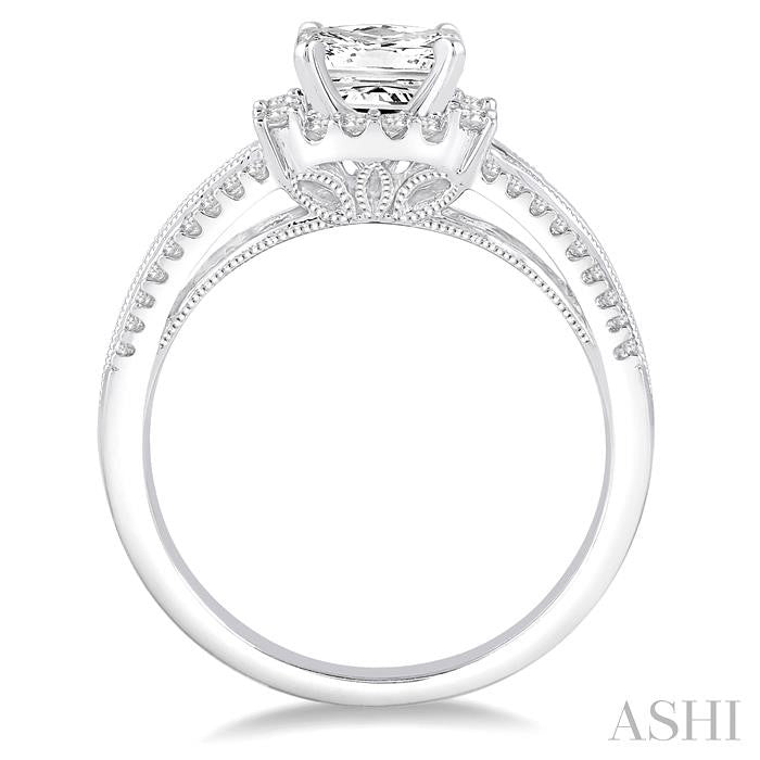 7/8 Ctw Diamond Semi-Mount Engagement Ring in 14K White Gold