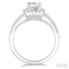 7/8 Ctw Diamond Semi-Mount Engagement Ring in 14K White Gold