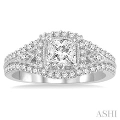 1 1/10 Ctw Diamond Engagement Ring with 1/2 Ct Princess Cut Center Stone in 14K White Gold