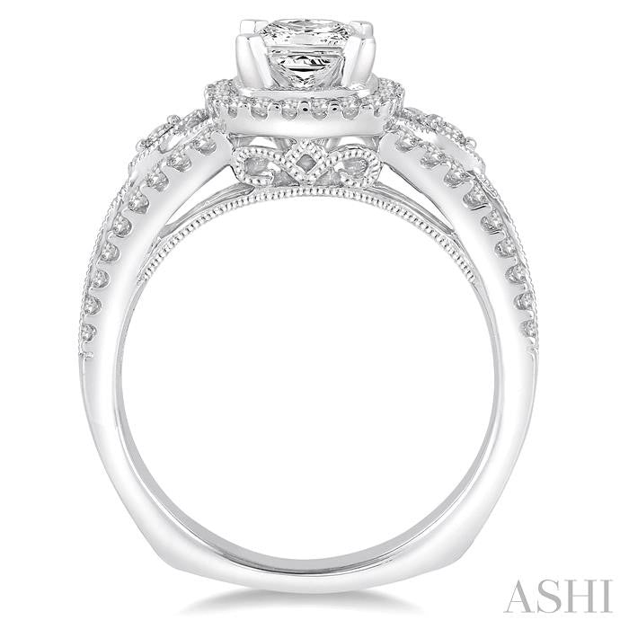 1 1/10 Ctw Diamond Engagement Ring with 1/2 Ct Princess Cut Center Stone in 14K White Gold