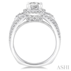 1 1/10 Ctw Diamond Engagement Ring with 1/2 Ct Princess Cut Center Stone in 14K White Gold