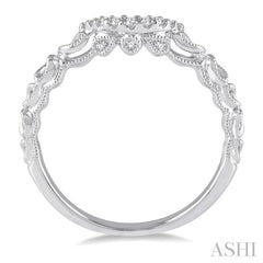 1/10 Ctw Vintage Inspired Round Diamond Wedding Band in 14K White Gold