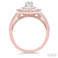 1/2 Ctw Pear Shape Center Semi-Mount Round Cut Diamond Engagement Ring in 14K Rose and White Gold