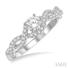 1/2 Ctw Round Center Stone Entwined Diamond Ladies Engagement Ring with 1/3 Ct Round Cut Center Stone in 14K White Gold