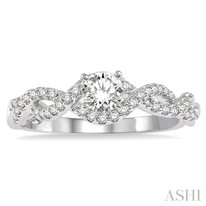 1/2 Ctw Round Center Stone Entwined Diamond Ladies Engagement Ring with 1/3 Ct Round Cut Center Stone in 14K White Gold