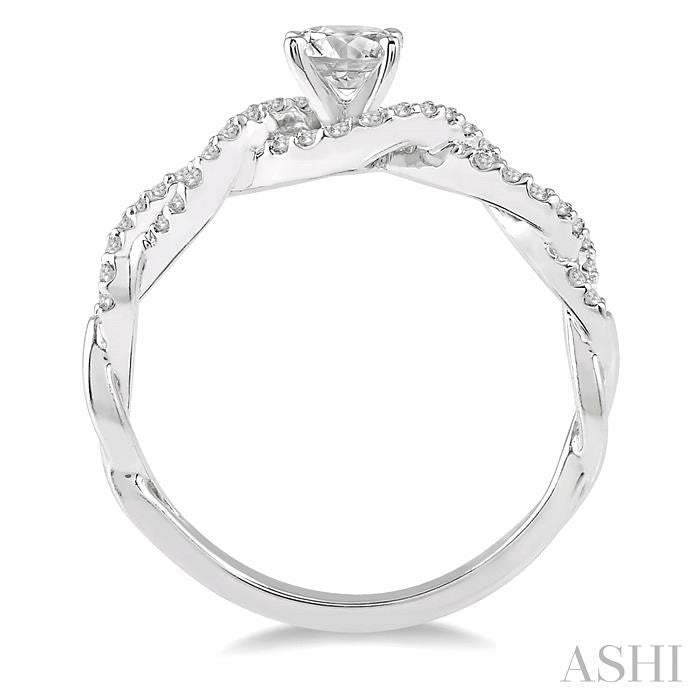1/2 Ctw Round Center Stone Entwined Diamond Ladies Engagement Ring with 1/3 Ct Round Cut Center Stone in 14K White Gold