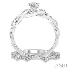 5/8 Ctw Diamond Wedding Set With 1/2 Ct Round Diamond Engagement Ring and 1/10 Ct Wavy Wedding Band in 14K White Gold
